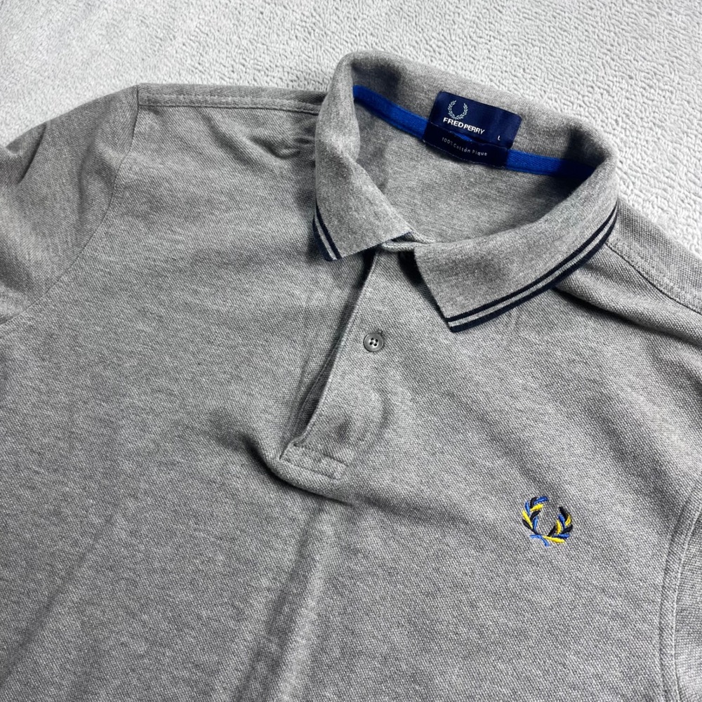 Fred Perry Mens Large Gray Cotton Pique Short Sleeve Tipped Polo Shirt